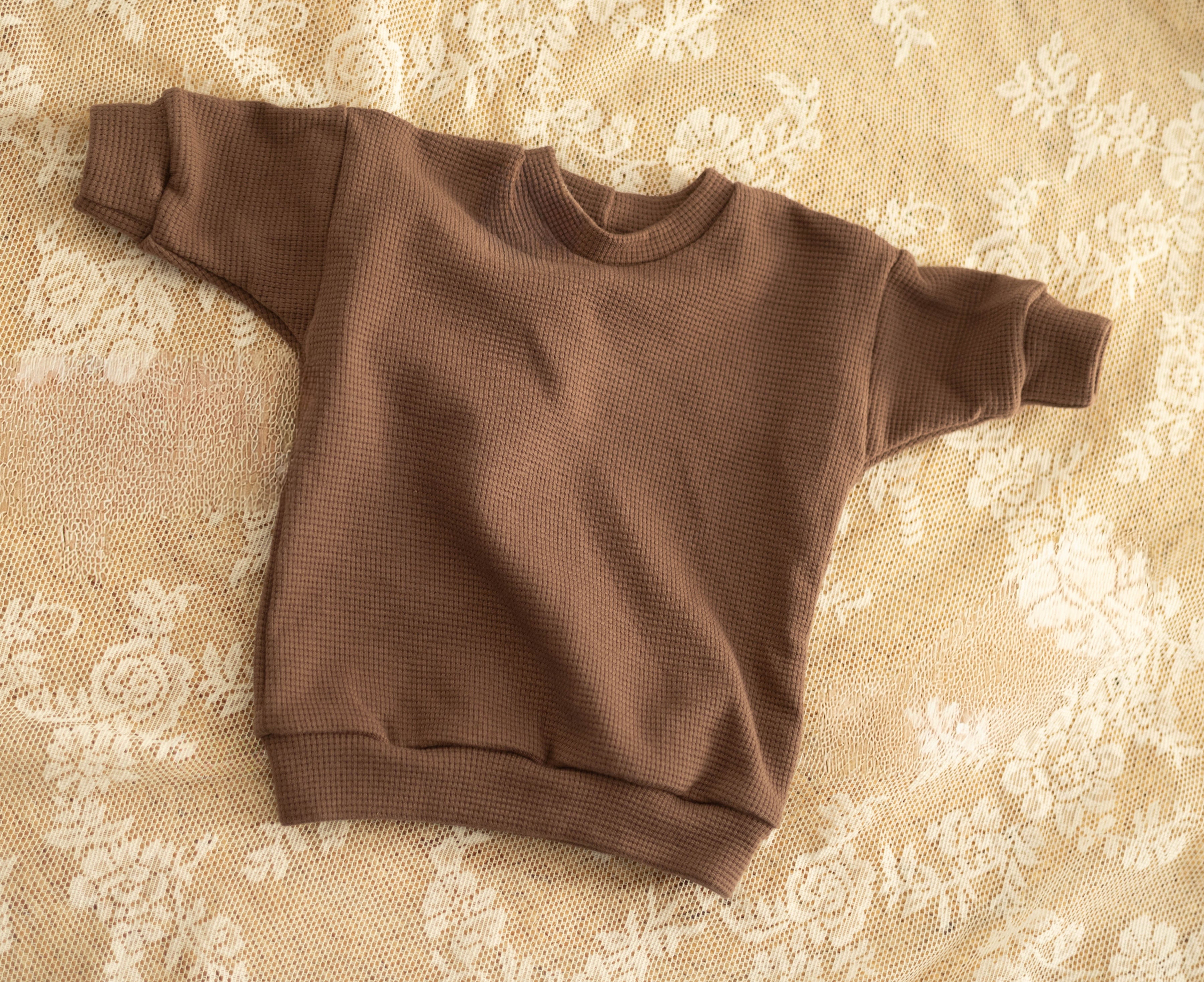 Oversized Sweatshirt mit Pumphose - Waffeljersey Braun - Größe 50/56 - Handgemacht