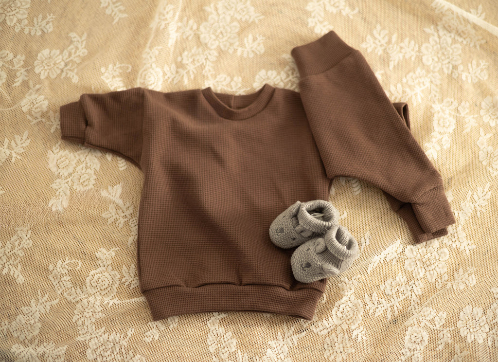 Oversized Sweatshirt mit Pumphose - Waffeljersey Braun - Größe 50/56 - Handgemacht